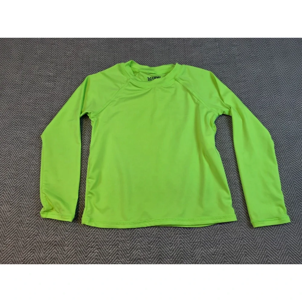 Lands End Boys Long Sleeve Rash Guard Neon Lime Green Swim Shirt 4T RN168874